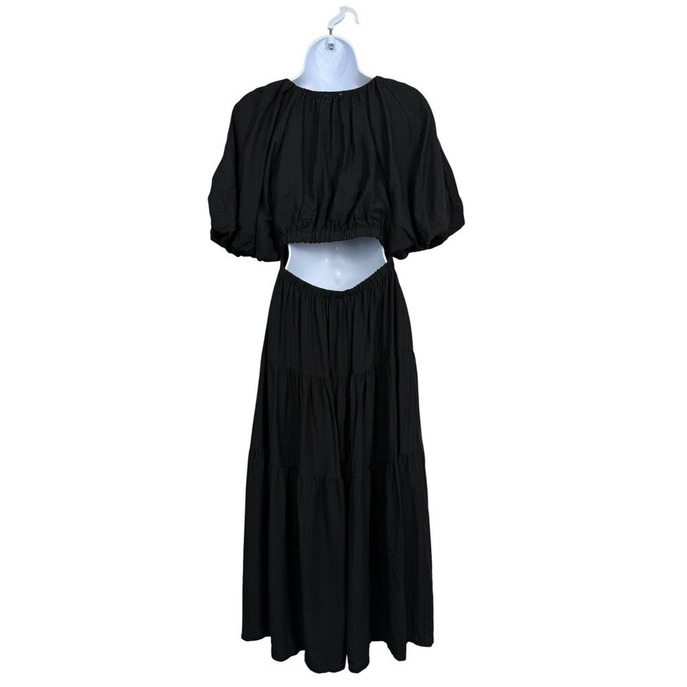 Moon River Black Smocked Waist Puff Short Sleeve Tiered Midi Dress Size S - Picture 7 of 13